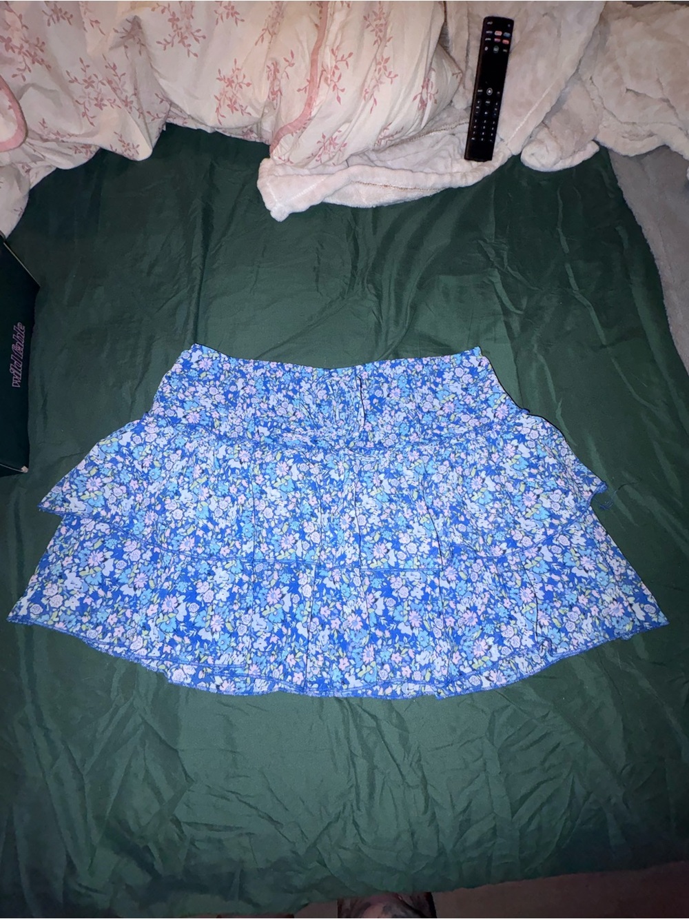 Blue Floral Tiered Mini Skirt